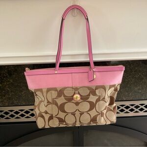 Coach Pink and Tan Monogram Tote